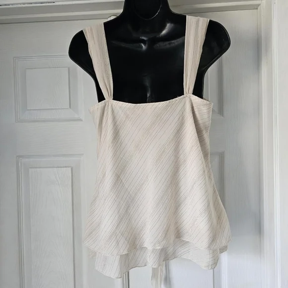 Vintage 90s cream/gold chiffon sweetheart neckline blouseSize large - Picture 3 of 5